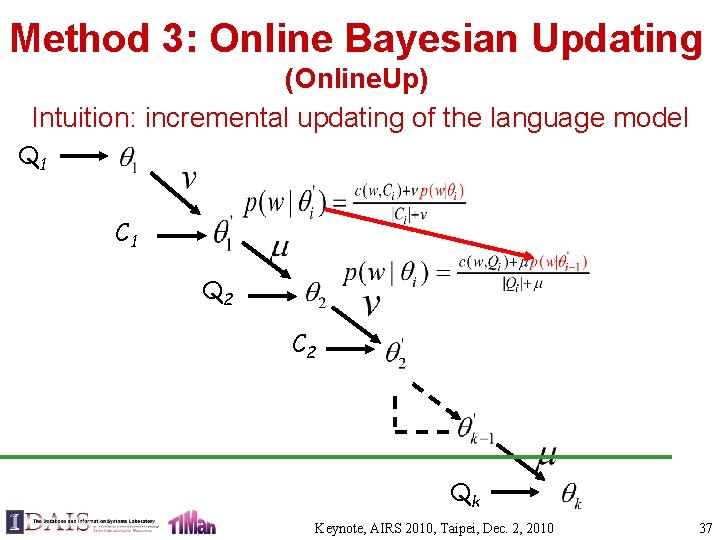 Method 3: Online Bayesian Updating (Online. Up) Intuition: incremental updating of the language model