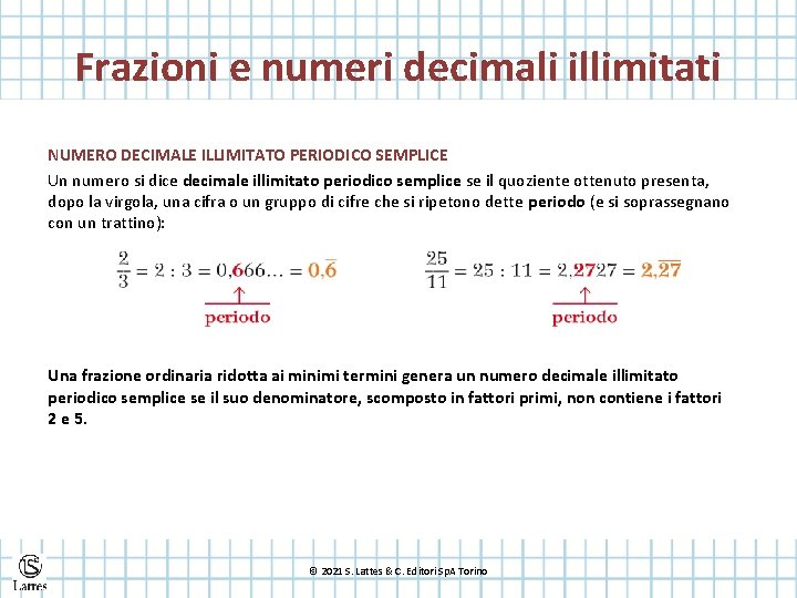 Frazioni e numeri decimali illimitati NUMERO DECIMALE ILLIMITATO PERIODICO SEMPLICE Un numero si dice
