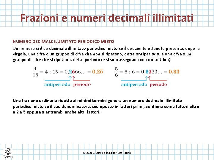 Frazioni e numeri decimali illimitati NUMERO DECIMALE ILLIMITATO PERIODICO MISTO Un numero si dice