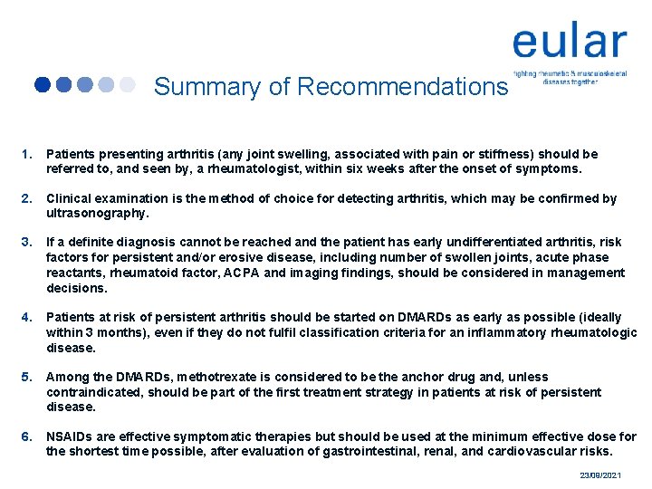 2016 update of the EULAR recommendations for management
