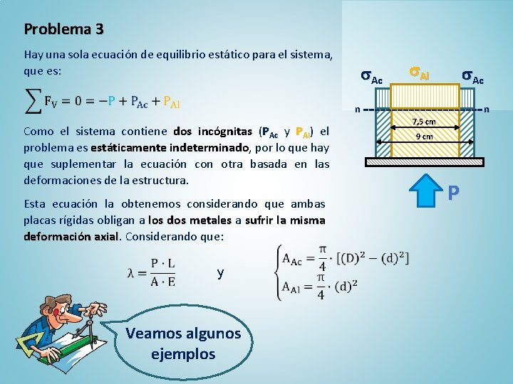 Problema 3 P Hay una sola ecuación de equilibrio estático para el sistema, que