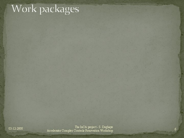 Work packages 03 -12 -2008 The In. CA project - S. Deghaye Accelerator Complex