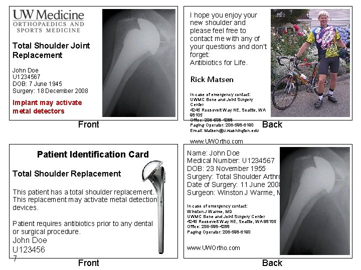 Total Shoulder Joint Replacement John Doe U 1234567 DOB: 7 June 1945 Surgery: 18