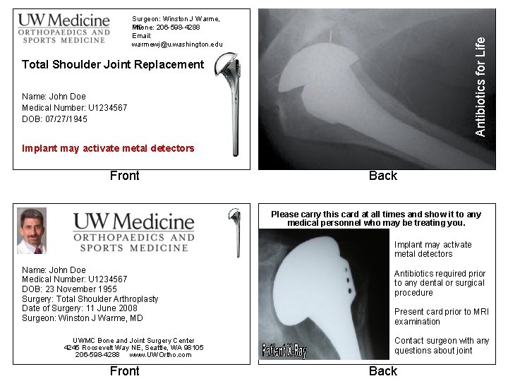 Antibiotics for Life Surgeon: Winston J Warme, Phone: 206 -598 -4288 MD Email: warmewj@u.