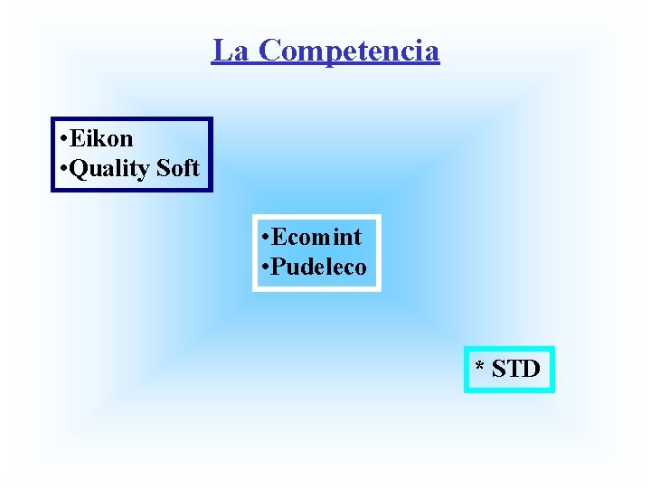 La Competencia • Eikon • Quality Soft • Ecomint • Pudeleco * STD 