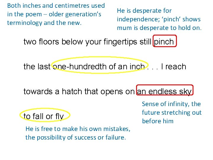 Both inches and centimetres used in the poem – older generation’s terminology and the