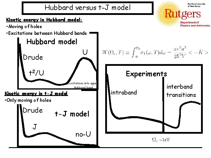 Hubbard versus t-J model Kinetic energy in Hubbard model: • Moving of holes •