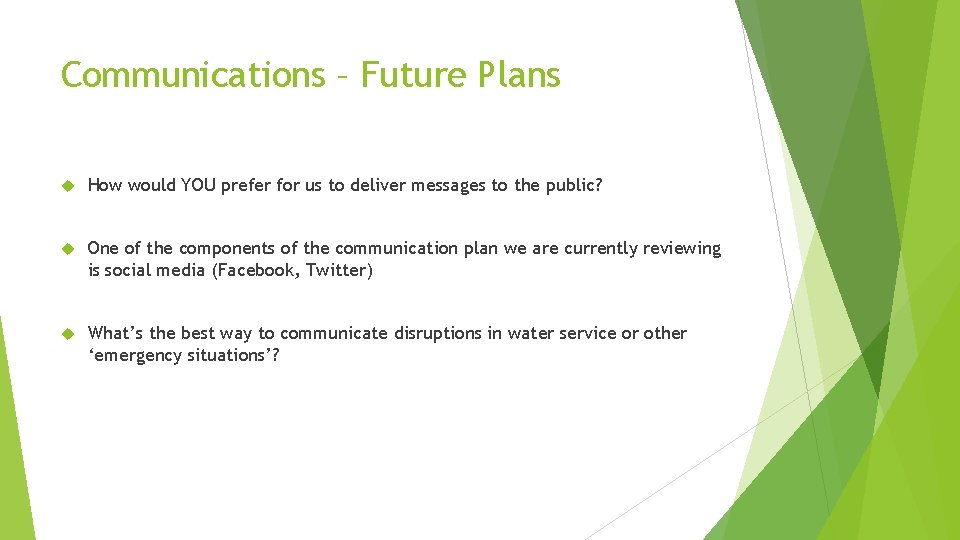 Communications – Future Plans How would YOU prefer for us to deliver messages to