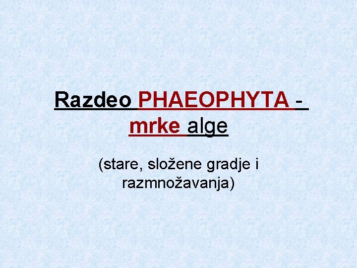 Razdeo PHAEOPHYTA mrke alge (stare, složene gradje i razmnožavanja) 