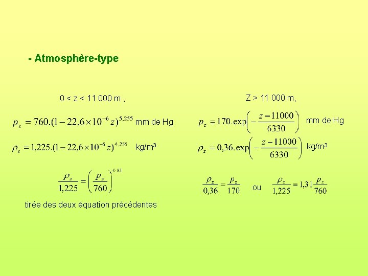 - Atmosphère-type Z > 11 000 m, 0 < z < 11 000 m - Atmosphère-type Z > 11 000 m, 0 < z < 11 000 m