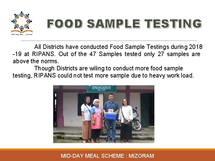 FOOD SAMPLE TESTING All Districts have conducted Food Sample Testings during 2018 -19 at