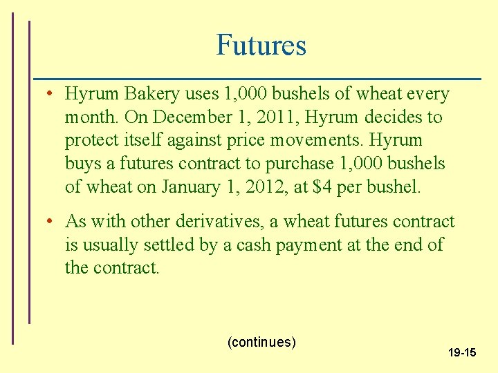Futures • Hyrum Bakery uses 1, 000 bushels of wheat every month. On December