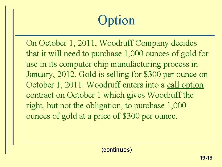 Option On October 1, 2011, Woodruff Company decides that it will need to purchase