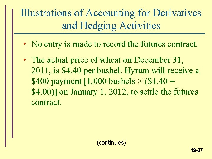 Illustrations of Accounting for Derivatives and Hedging Activities • No entry is made to