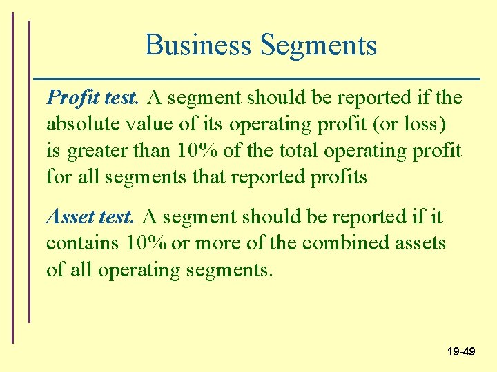 Business Segments Profit test. A segment should be reported if the absolute value of