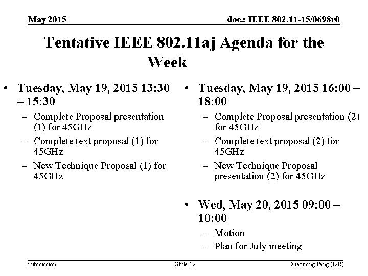 May 2015 doc. : IEEE 802. 11 -15/0698 r 0 Tentative IEEE 802. 11