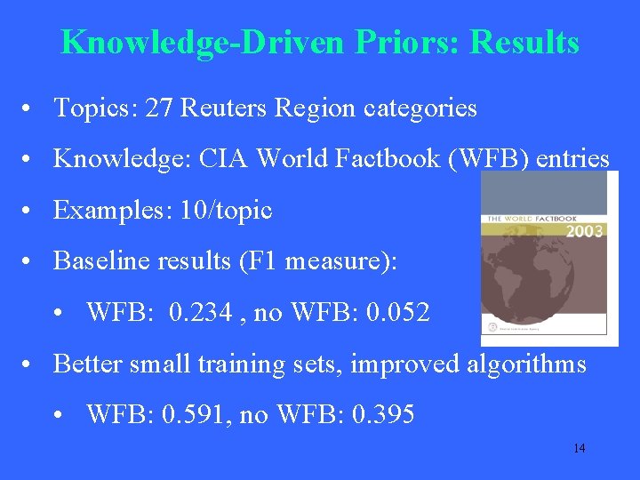 Knowledge-Driven Priors: Results • Topics: 27 Reuters Region categories • Knowledge: CIA World Factbook Knowledge-Driven Priors: Results • Topics: 27 Reuters Region categories • Knowledge: CIA World Factbook