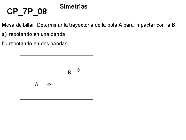 CP_7 P_08 Simetrías Mesa de billar: Determinar la trayectoria de la bola A para