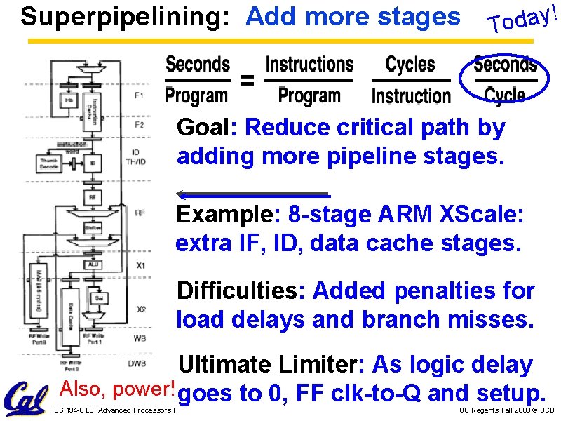 Superpipelining: Add more stages ! y a d To Goal: Reduce critical path by