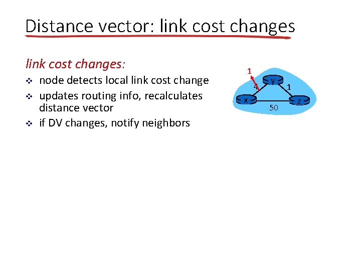 Distance vector: link cost changes: v v v node detects local link cost change