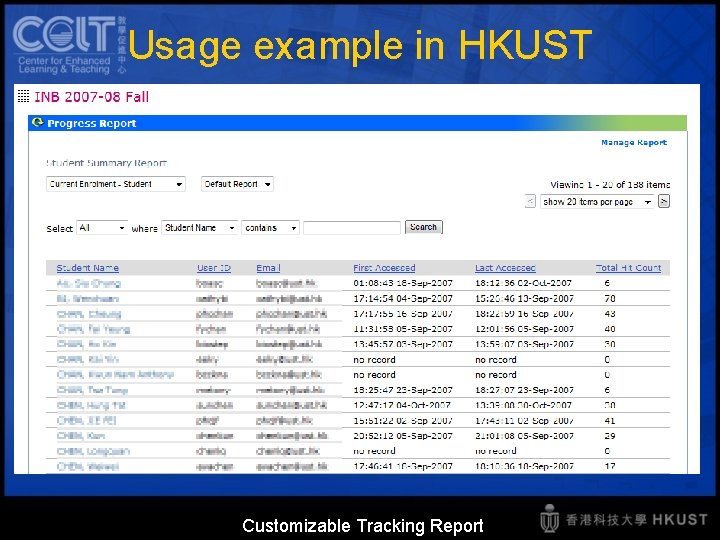 Usage example in HKUST Customizable Tracking Report 