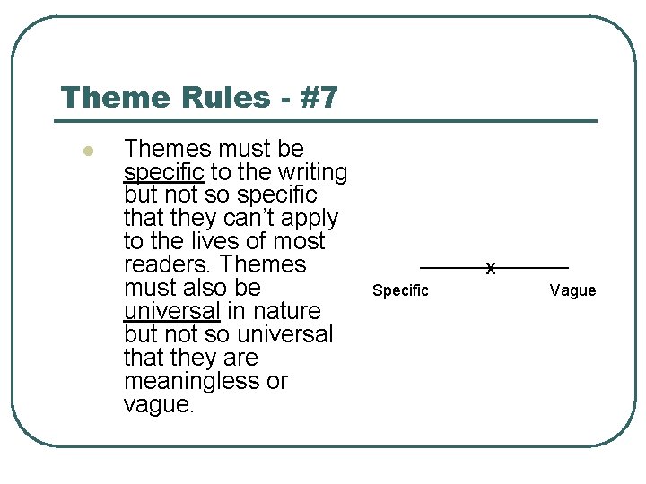 Theme Rules - #7 l Themes must be specific to the writing but not