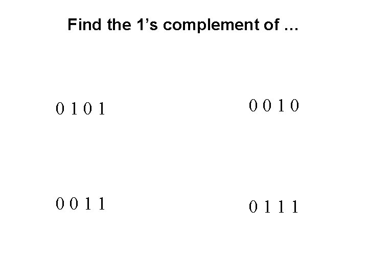 Find the 1’s complement of … 0101 0010 0011 0111 