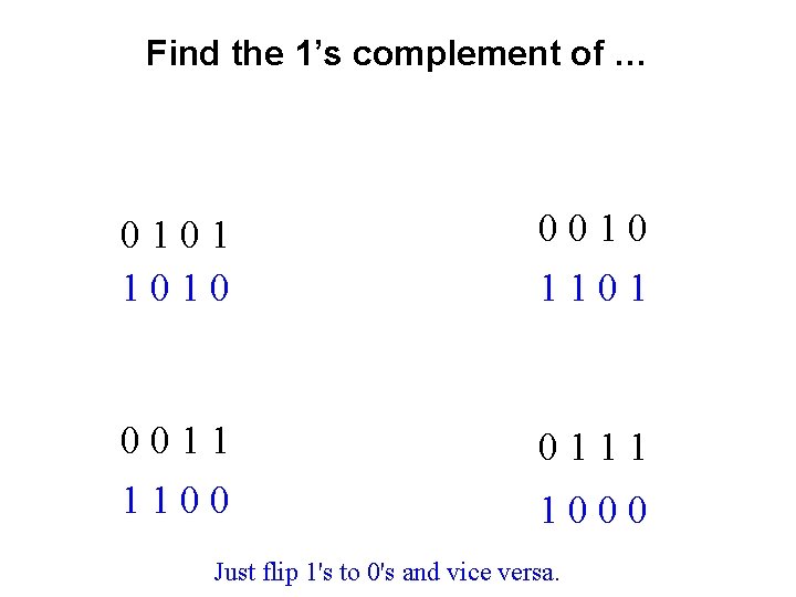 Find the 1’s complement of … 0101 1010 0010 1101 0011 1100 0111 1000