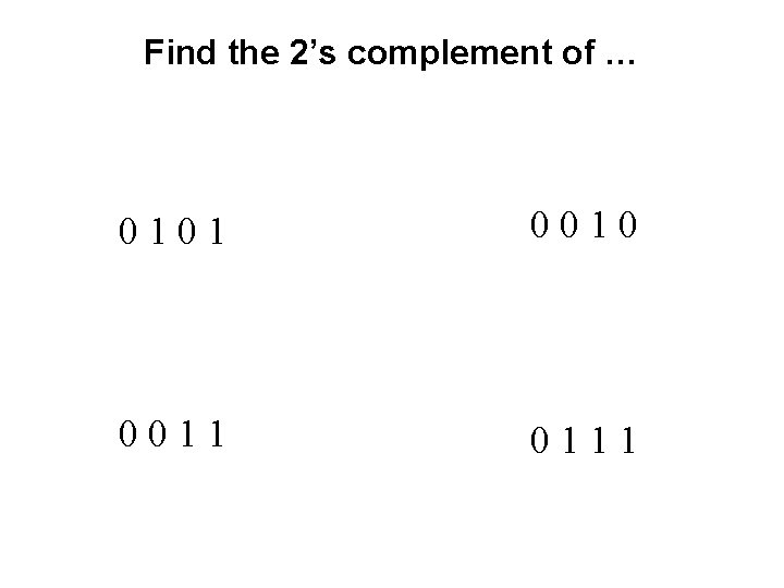 Find the 2’s complement of … 0101 0010 0011 0111 