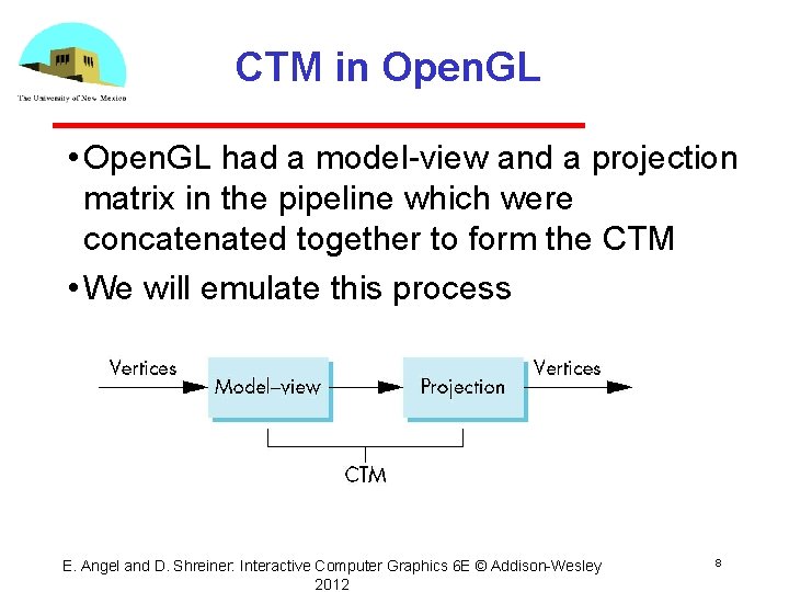 CTM in Open. GL • Open. GL had a model view and a projection