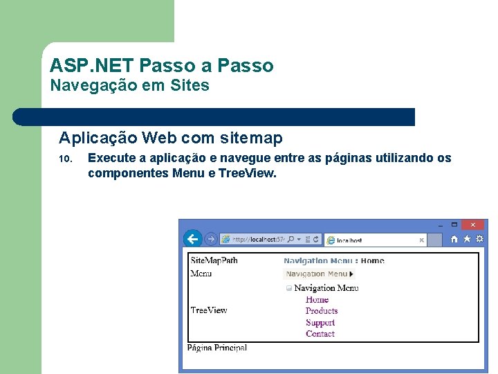 ASP. NET Passo a Passo Navegação em Sites Aplicação Web com sitemap 10. Execute