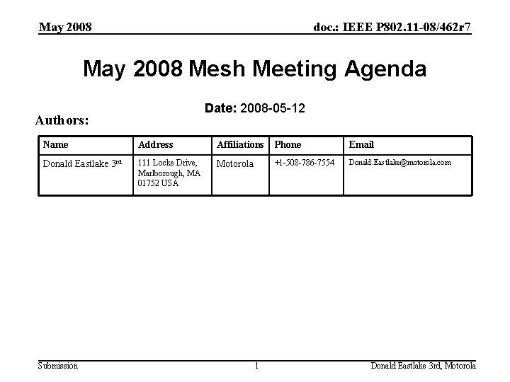 May 2008 doc. : IEEE P 802. 11 -08/462 r 7 May 2008 Mesh