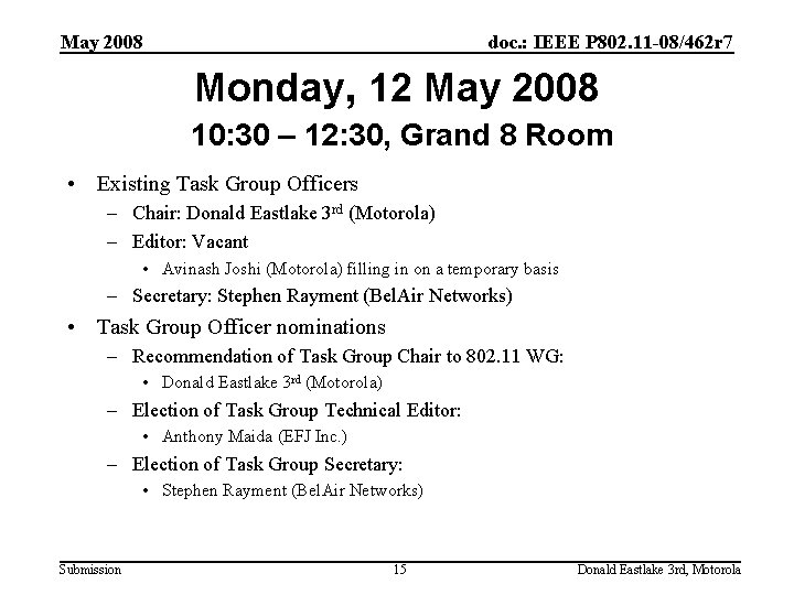 May 2008 doc. : IEEE P 802. 11 -08/462 r 7 Monday, 12 May
