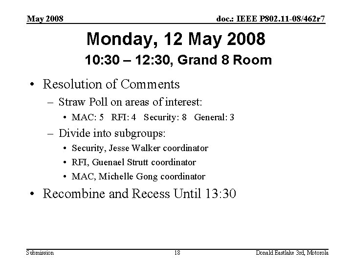 May 2008 doc. : IEEE P 802. 11 -08/462 r 7 Monday, 12 May