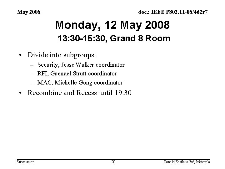 May 2008 doc. : IEEE P 802. 11 -08/462 r 7 Monday, 12 May