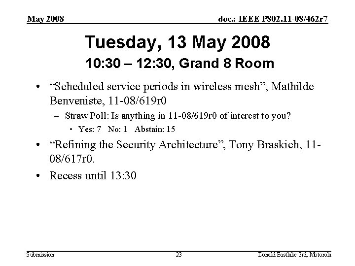 May 2008 doc. : IEEE P 802. 11 -08/462 r 7 Tuesday, 13 May