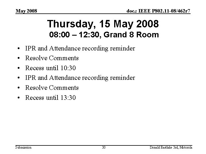 May 2008 doc. : IEEE P 802. 11 -08/462 r 7 Thursday, 15 May