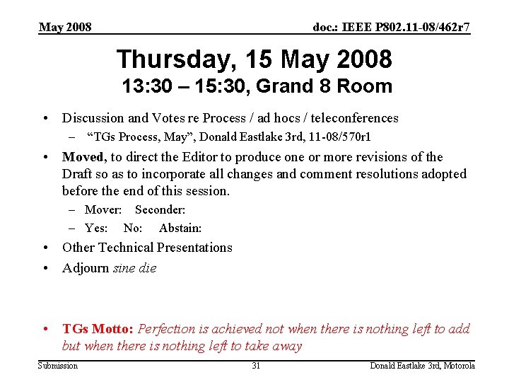 May 2008 doc. : IEEE P 802. 11 -08/462 r 7 Thursday, 15 May