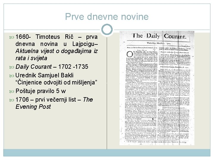 Prve dnevne novine 1660 - Timoteus Rič – prva dnevna novina u Lajpcigu– Aktuelna