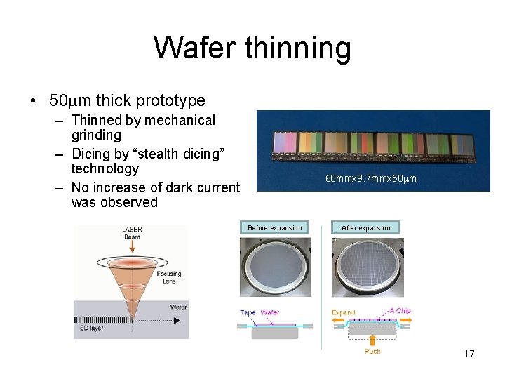 Wafer thinning • 50 mm thick prototype – Thinned by mechanical grinding – Dicing