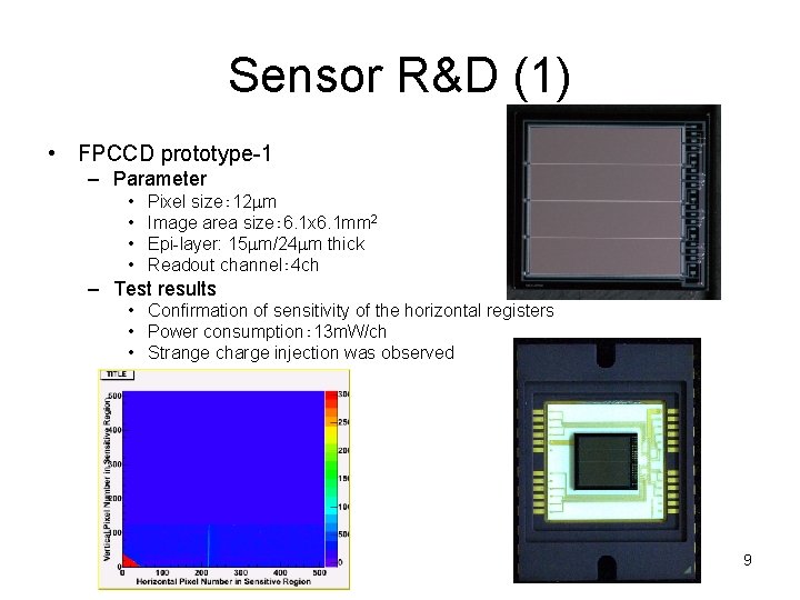 Sensor R&D (1) • FPCCD prototype-1 – Parameter • • Pixel size： 12 mm