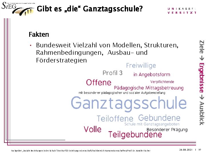 Gibt es „die“ Ganztagsschule? Fakten Fachgebiet „Soziale Beziehungen in der Schule“/Institut für Erziehungswissenschaft/Fachbereich Humanwissenschaften/Prof.