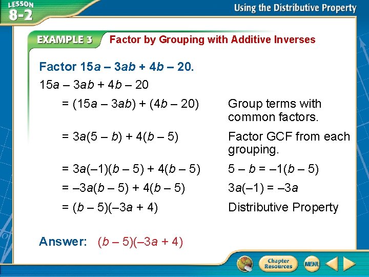 Additive Factor Method Over Lesson 8 1 Factor 70 x 2