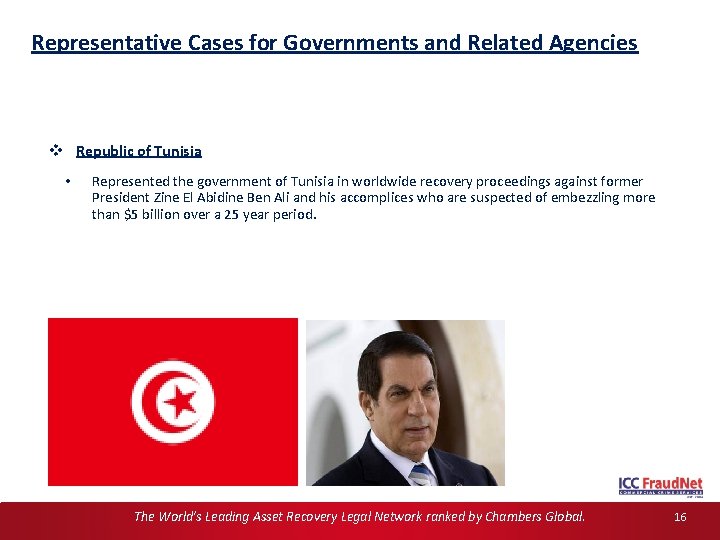 Representative Cases for Governments and Related Agencies v Republic of Tunisia • Represented the