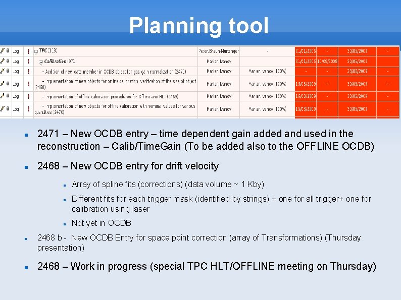 Planning tool 2471 – New OCDB entry – time dependent gain added and used