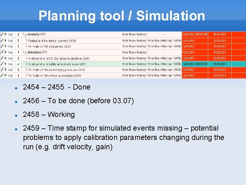 Planning tool / Simulation 2454 – 2455 - Done 2456 – To be done