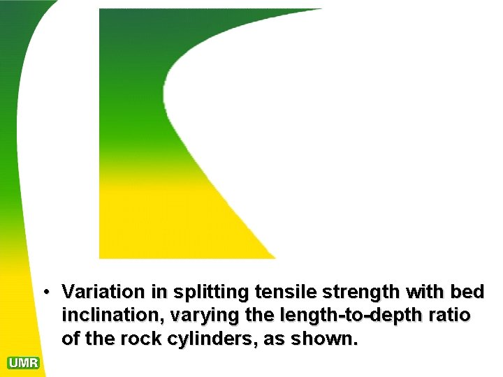  • Variation in splitting tensile strength with bed inclination, varying the length-to-depth ratio