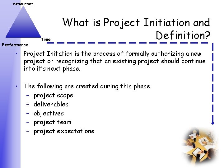 resources Performance time What is Project Initiation and Definition? • Project Initation is the