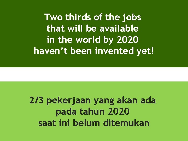 Two thirds of the jobs that will be available in the world by 2020
