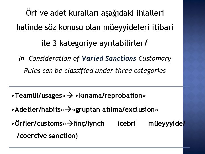 Örf ve adet kuralları aşağıdaki ihlalleri halinde söz konusu olan müeyyideleri itibari ile 3